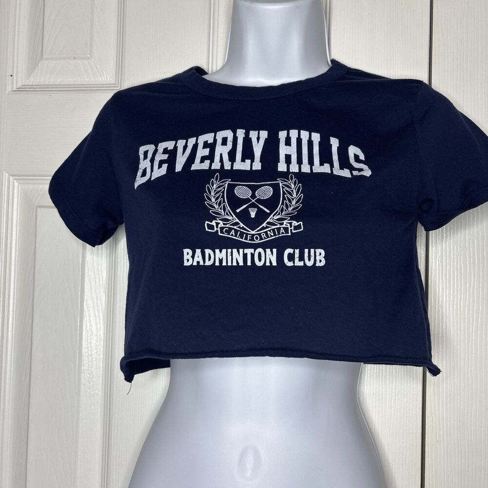 Small Beverly Hills Graphic Crop Tee Navy California Badminton Club Shirt